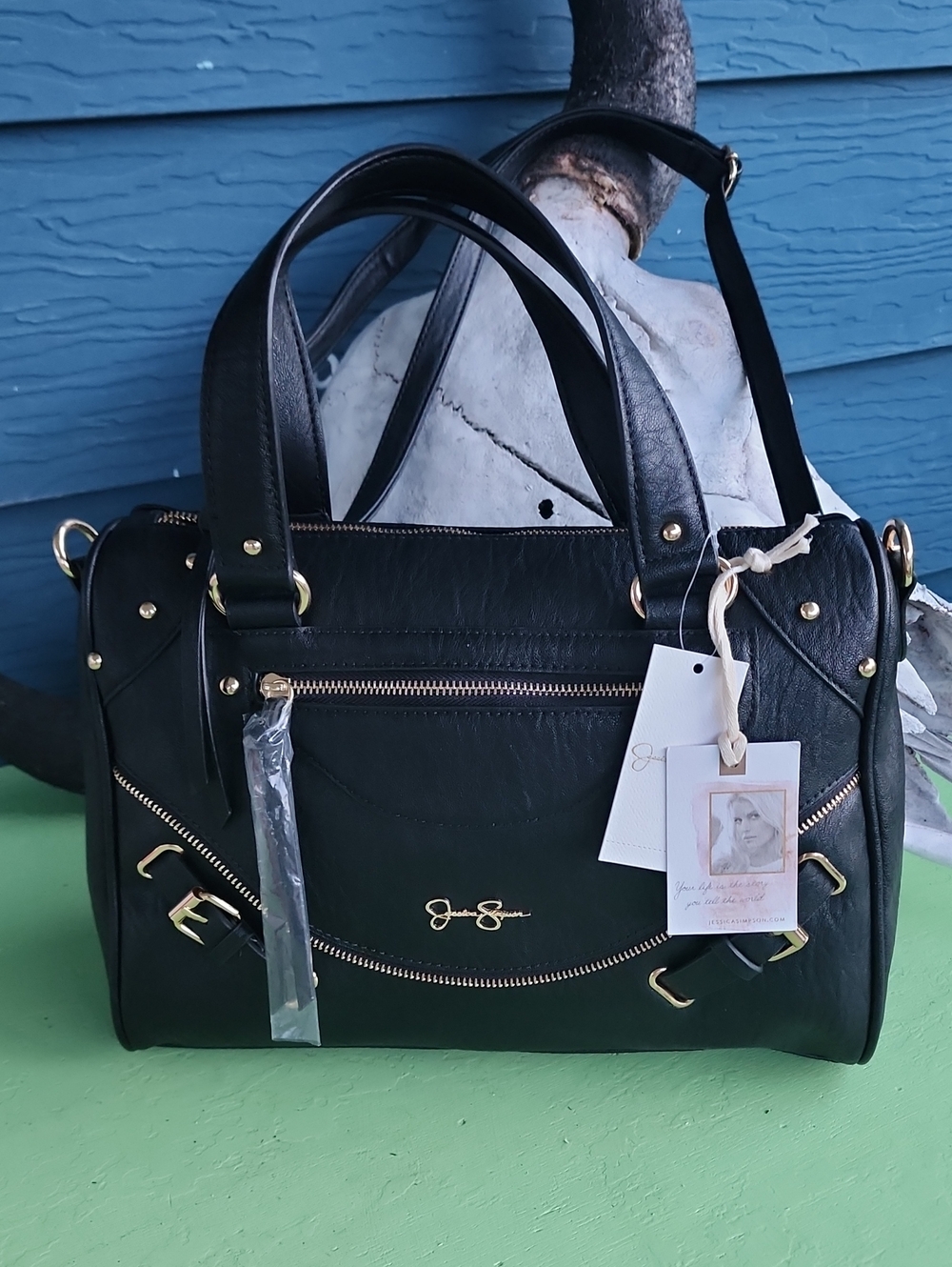 Jessica Simpson Marissa Satchel / Crossbody – Black with Gold Hardware NWT